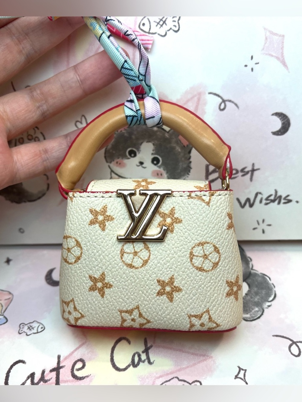 Mini Colorful Pattern Bag Charm Cute Top Handle Keychain